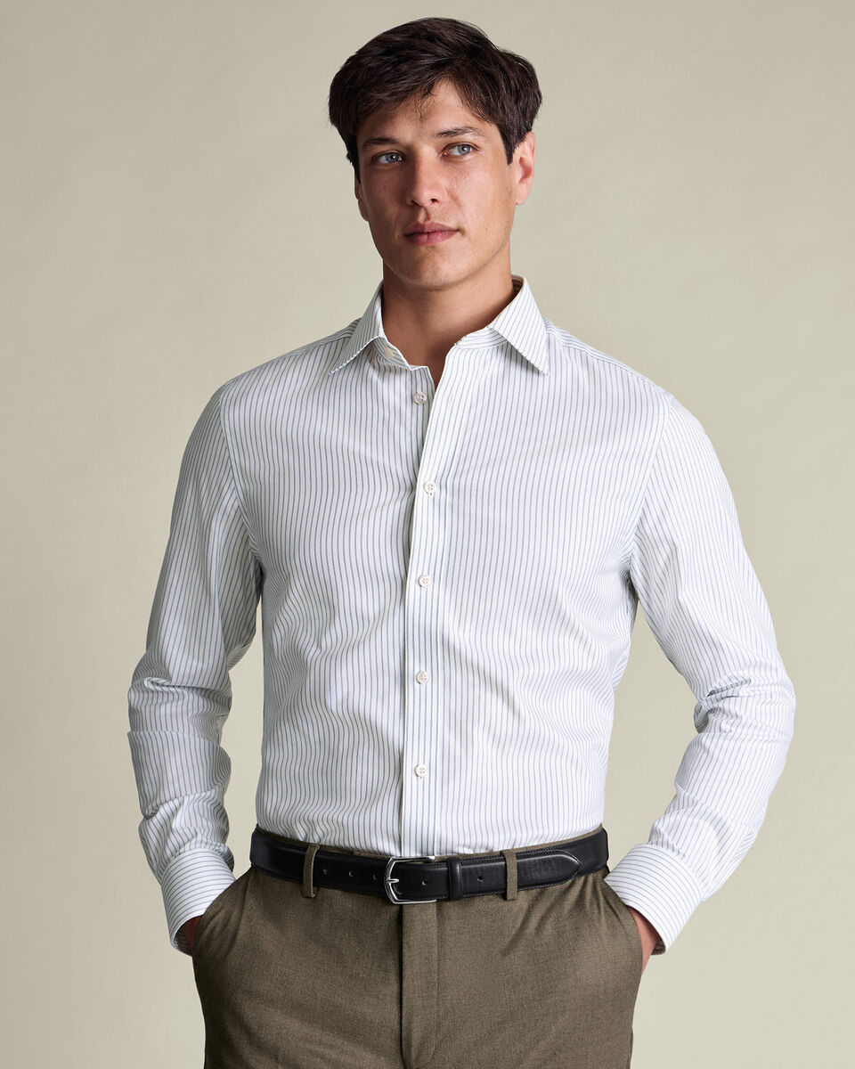 Slim Fit Cutaway Non-Iron Stripe Shirt - Mid Blue