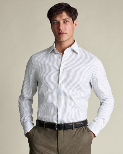 Slim Fit Cutaway Non-Iron Stripe Shirt - Mid Blue