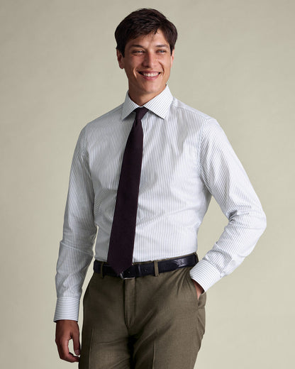 Slim Fit Cutaway Non-Iron Stripe Shirt - Mid Blue