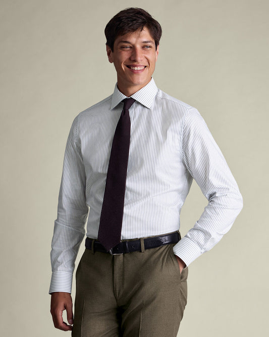 Slim Fit Cutaway Non-Iron Stripe Shirt - Mid Blue