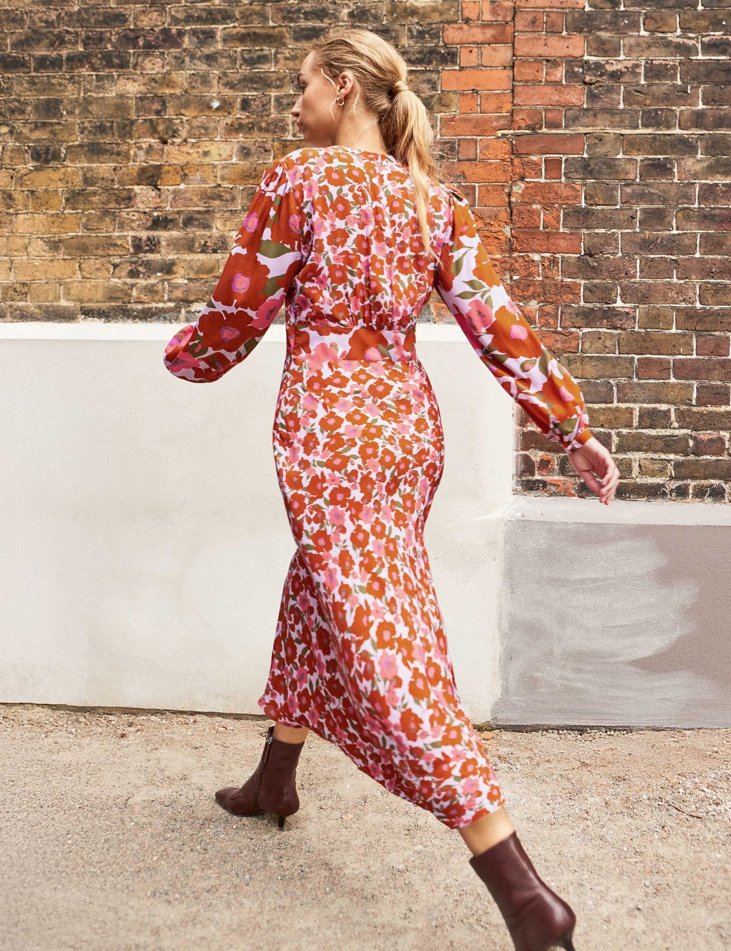 Floral V-Neck Midaxi Waisted Dress