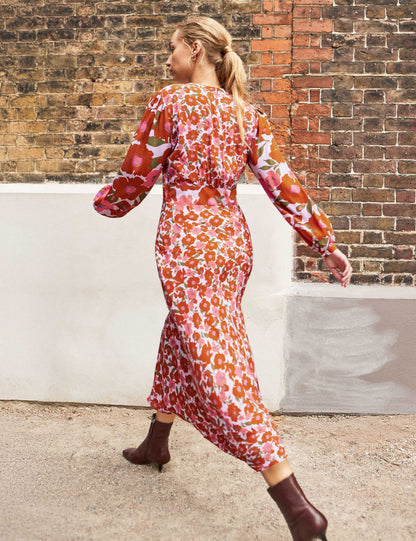 Floral V-Neck Midaxi Waisted Dress