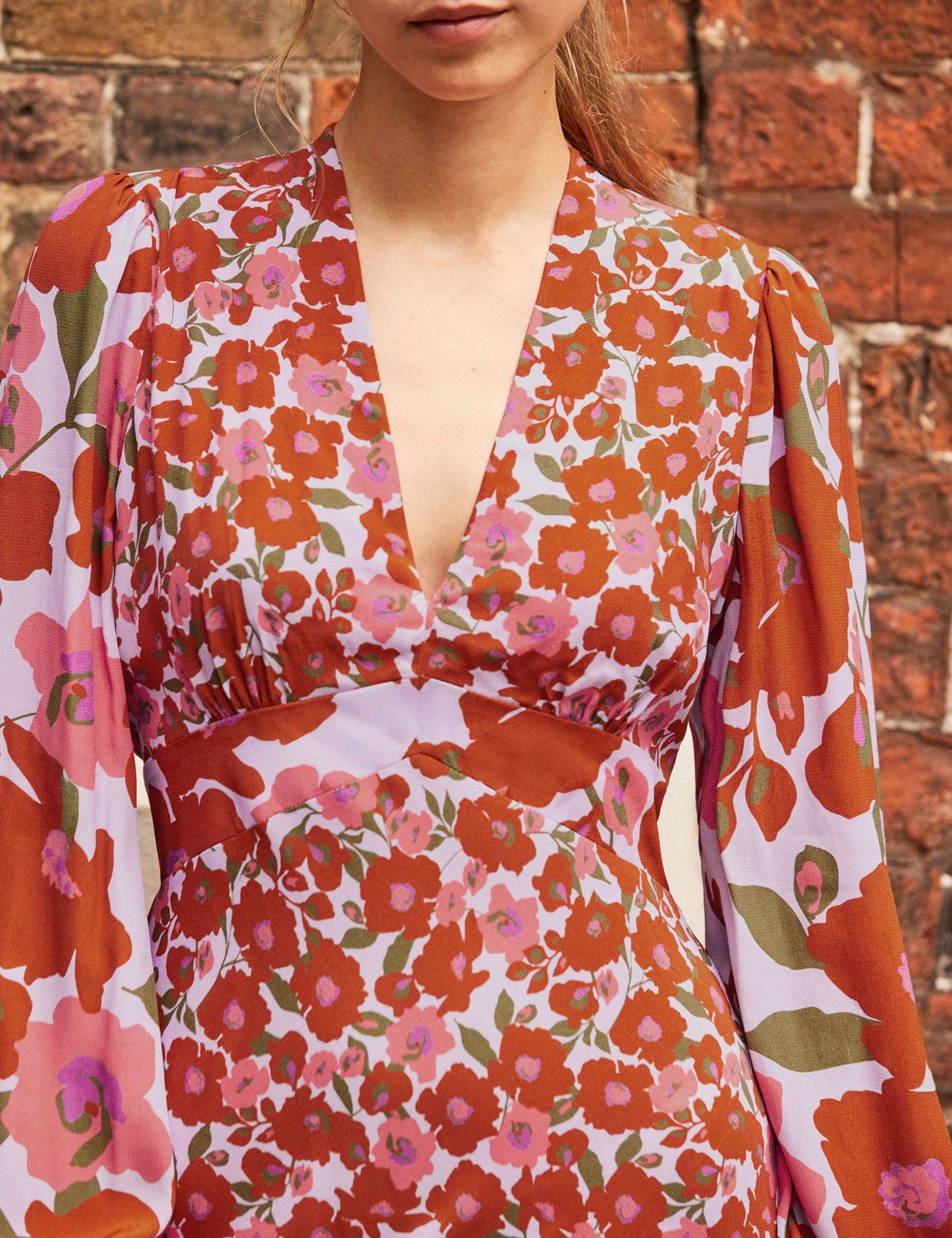 Floral V-Neck Midaxi Waisted Dress