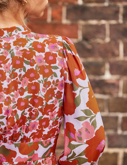Floral V-Neck Midaxi Waisted Dress