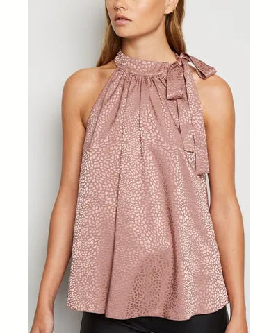 Blush Leopard Print Satin Halter Neck Top