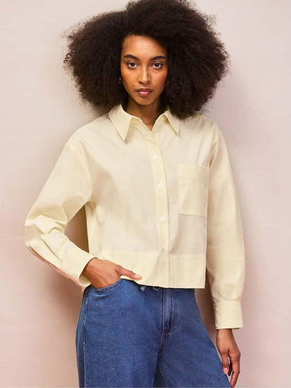 Yellow Cotton Poplin Cropped Shirt