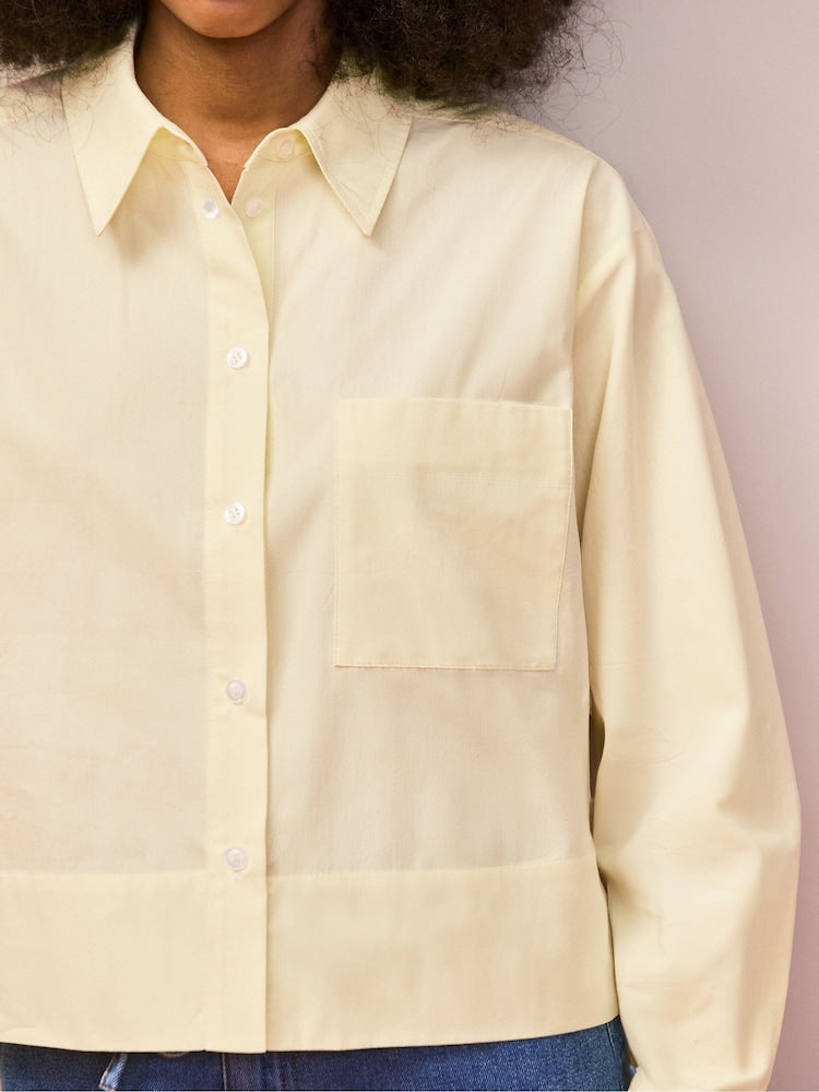 Yellow Cotton Poplin Cropped Shirt