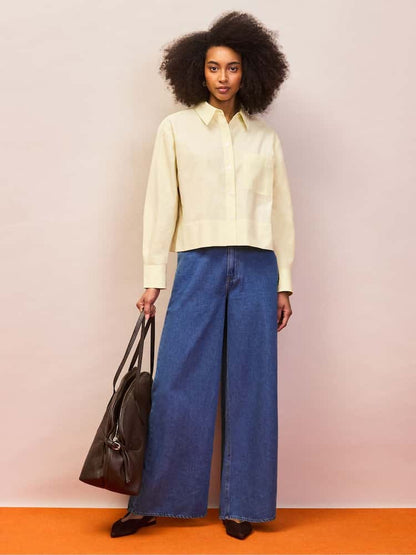 Yellow Cotton Poplin Cropped Shirt