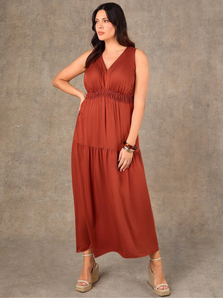 Red Tiered Sleeveless Maxi Dress