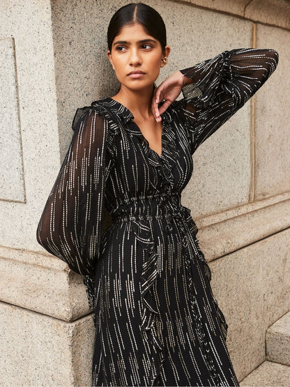 Gold Lydia Foil Tie Waist Midaxi Dress