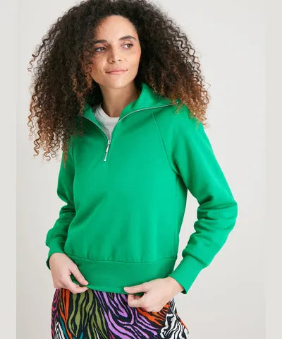 Green Half Zip Funnel Neck Sweatshirt
