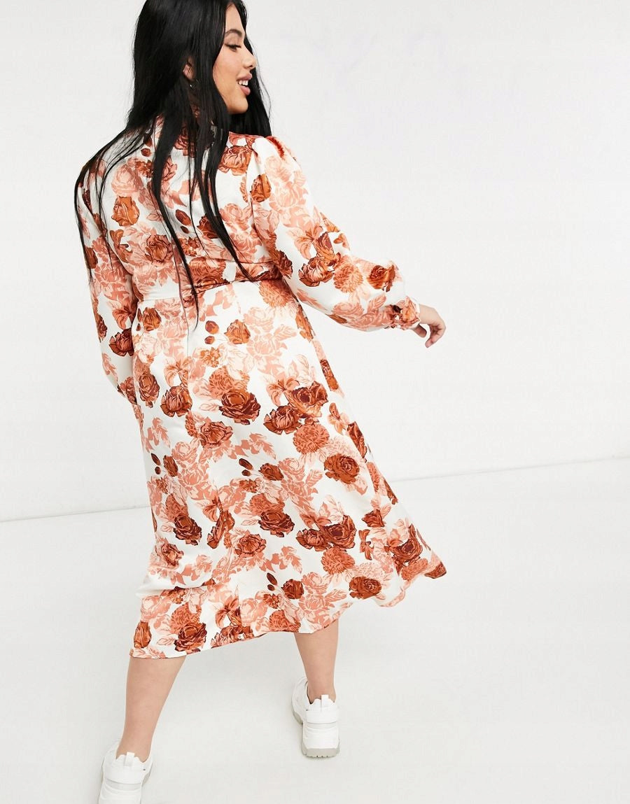 High Neck Midi Tea Dress in Rose Floral