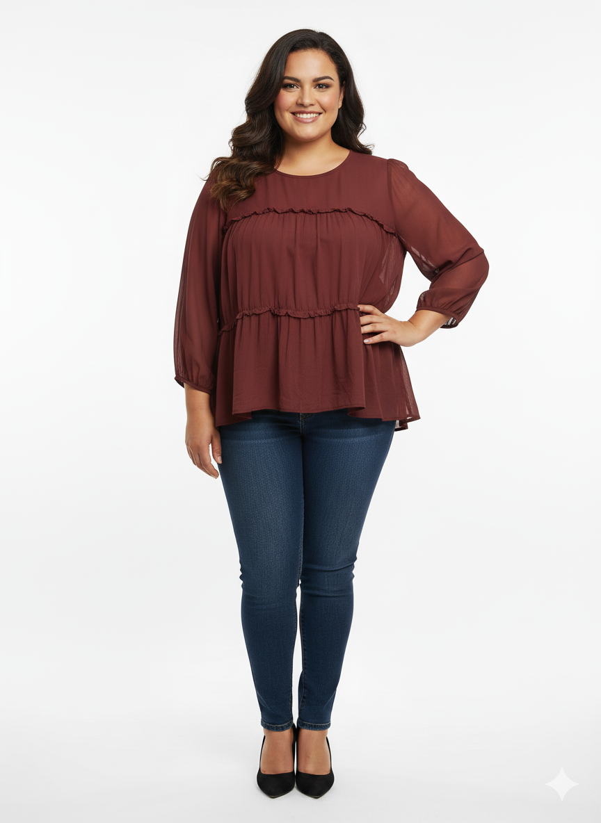 Burgundy Tiered Blouse
