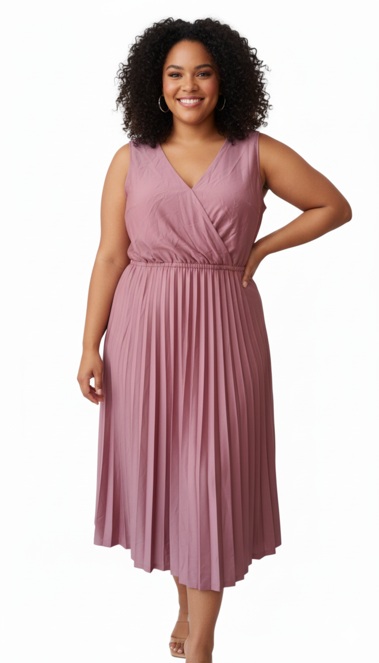 Rose Pleated Midi Wrap Dress