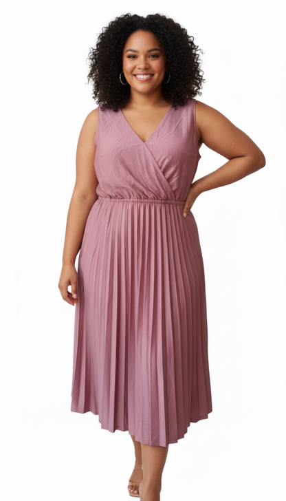 Rose Pleated Midi Wrap Dress