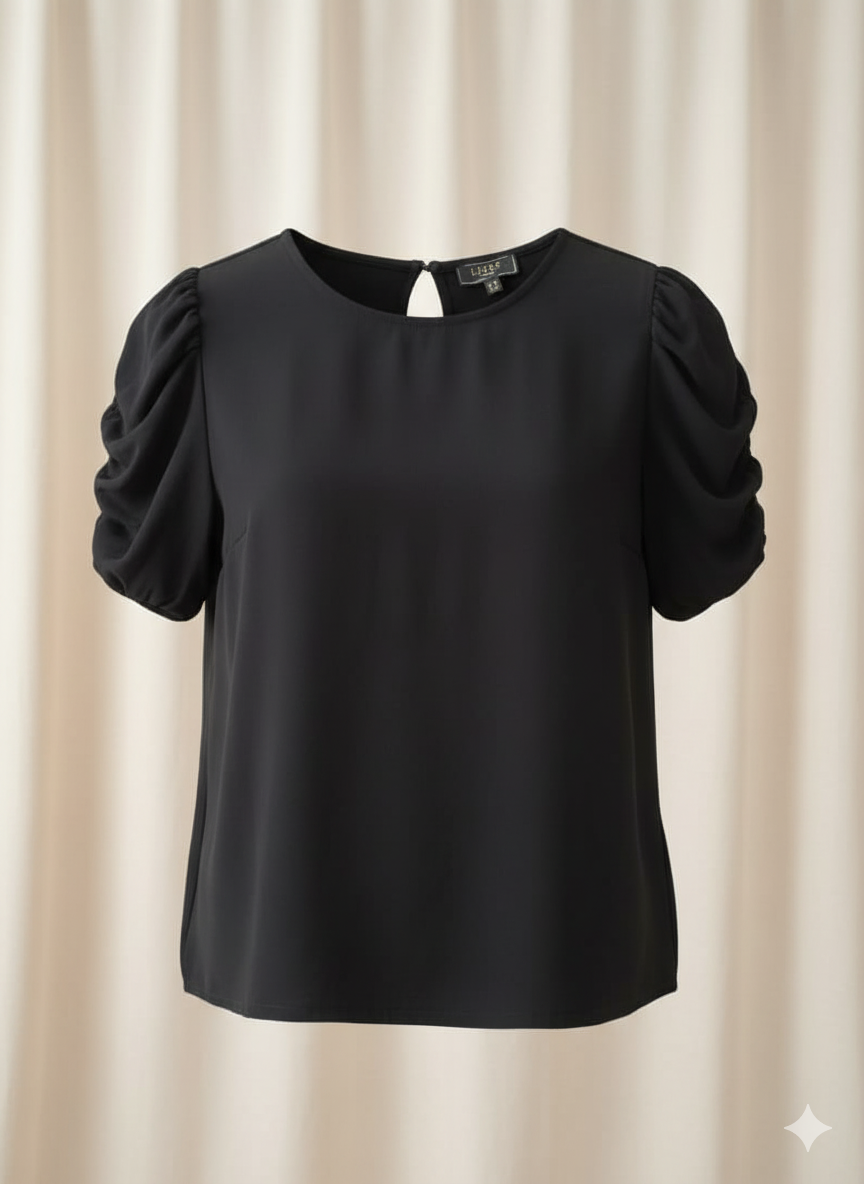 Black Bubble Sleeve Blouse