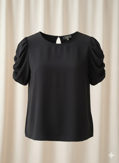 Black Bubble Sleeve Blouse