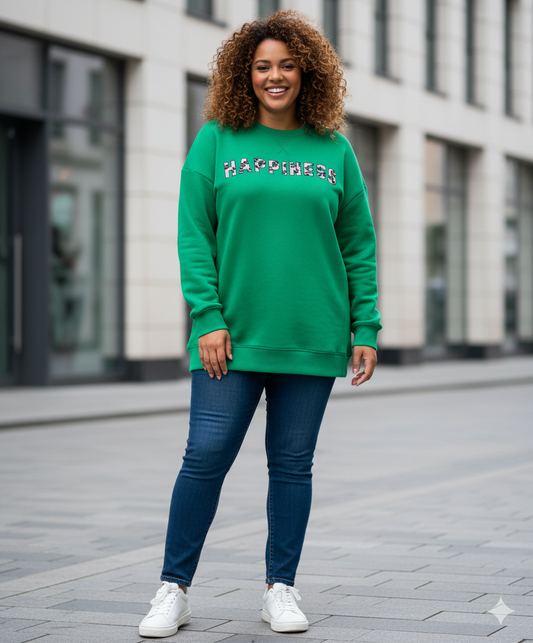 Green Happiness Slogan Sweatshirt