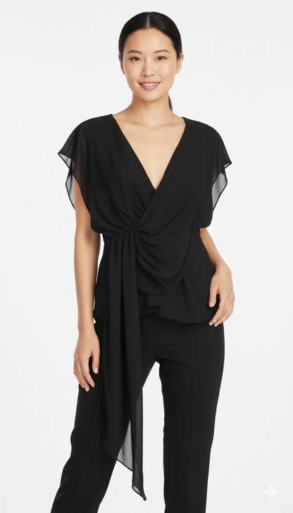 Black Peplum Chiffon Top