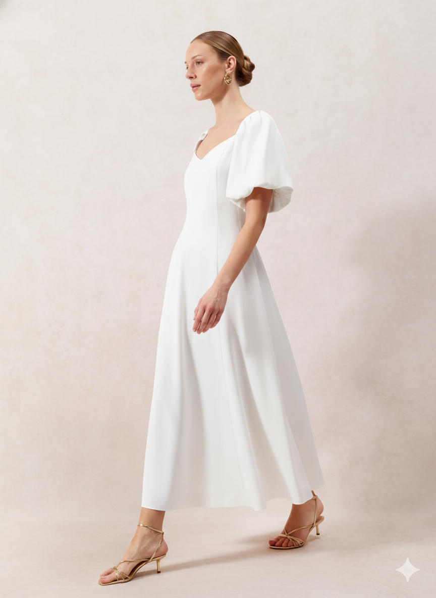 Yasmin Puff Sleeve Dress White