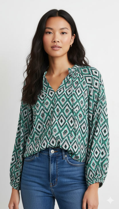 Green Deco Longsleeve Blouse