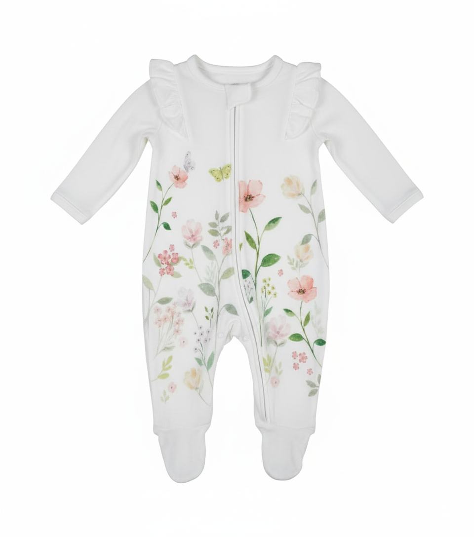 Floral Sleepsuit Newborn White