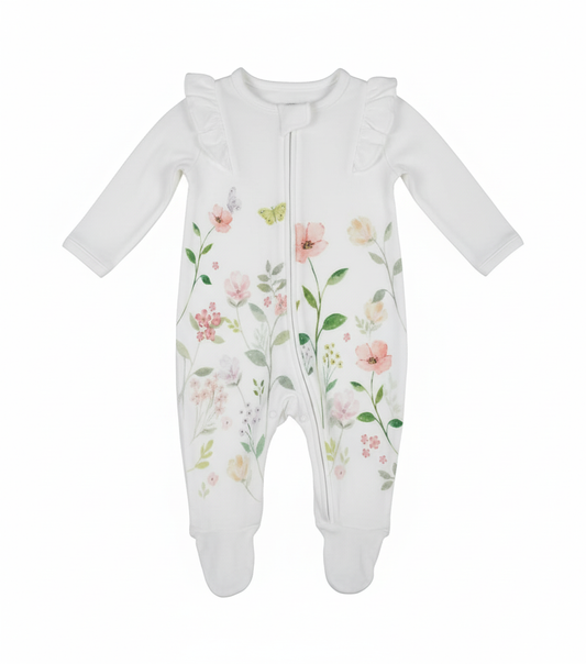 Floral Sleepsuit Newborn White