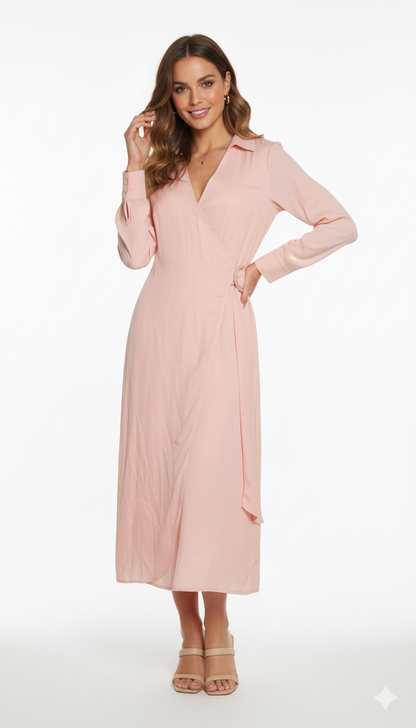 Light Coral Wrap Midi Dress