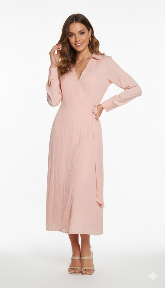 Light Coral Wrap Midi Dress
