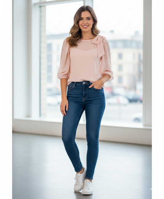 Shoulder Bow Light Pink Blouse