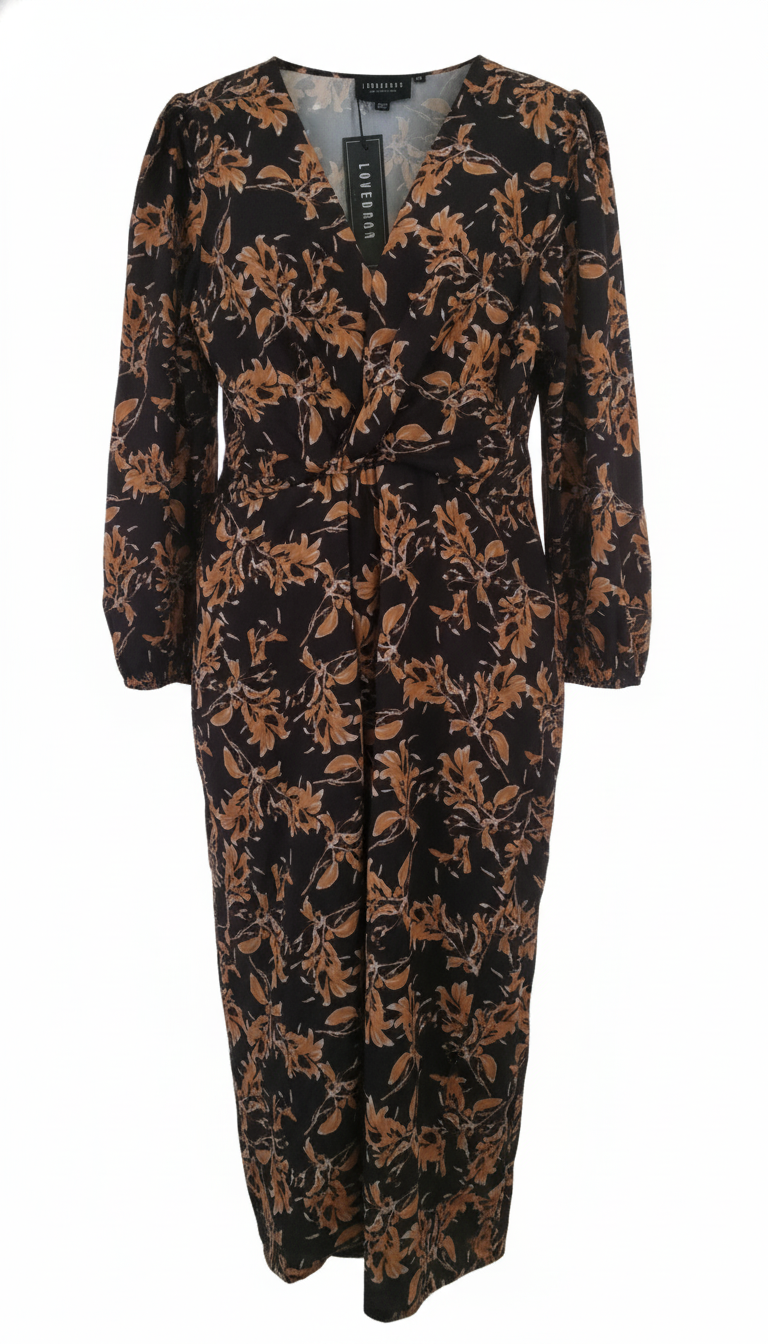 Mock Wrap Print Midi Dress