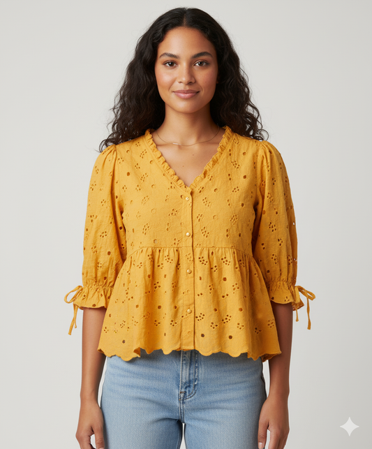 Orange Broderie Top