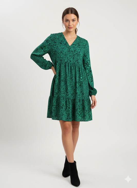 Leopard Print Long Sleeved Skater Dress