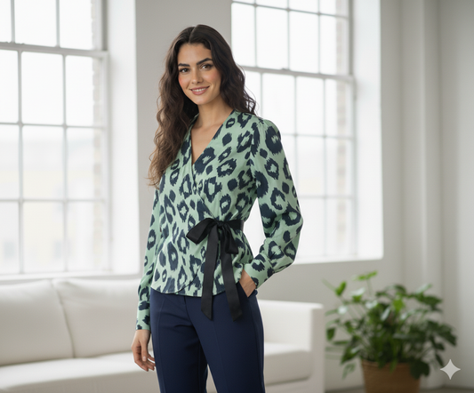 Animal Print Wrap Blouse