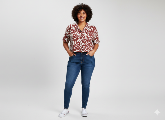 Brown Abstract Print Crop Shirt