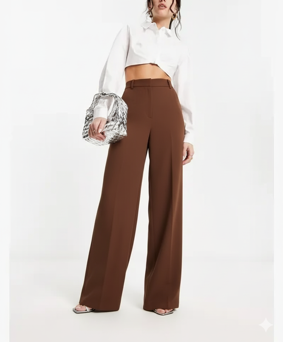 Wide Leg Tailored Trousers Brown