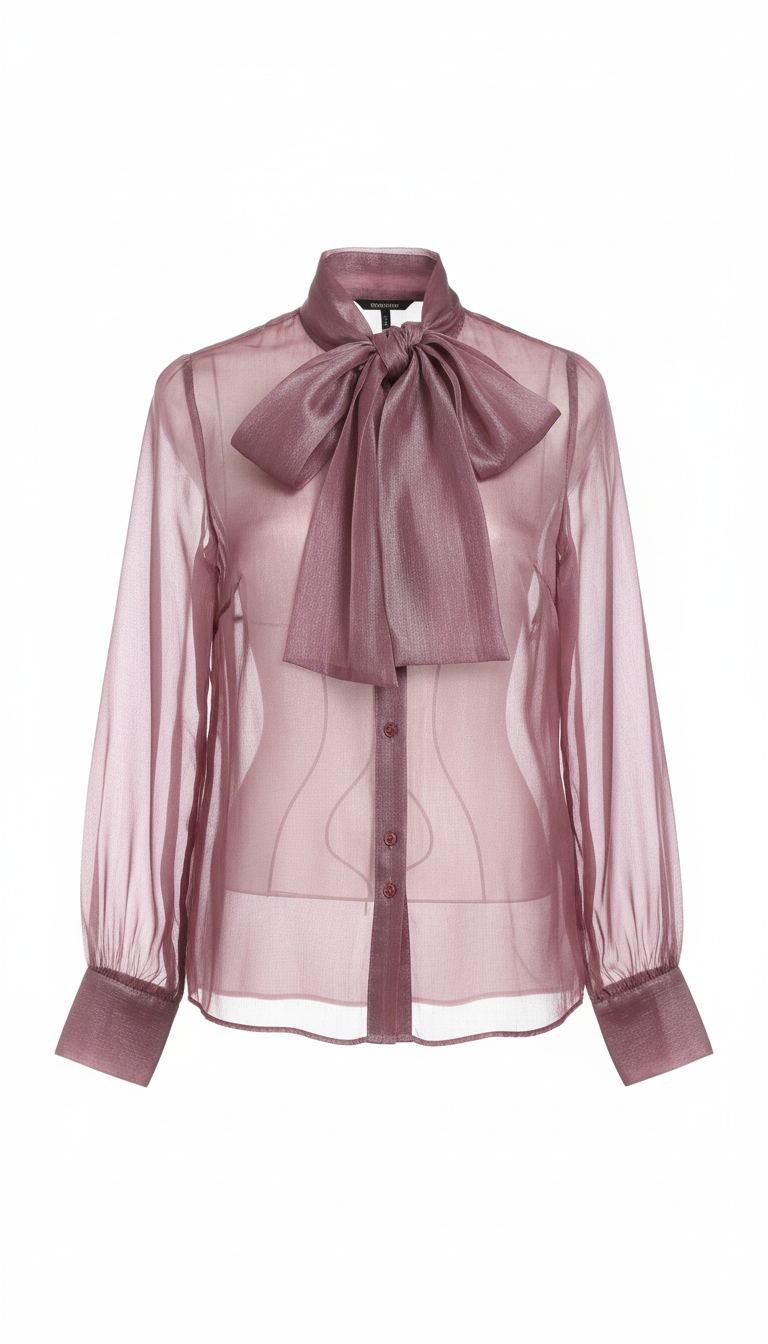 Shimmer Plum Chiffon Tie Neck Shirt
