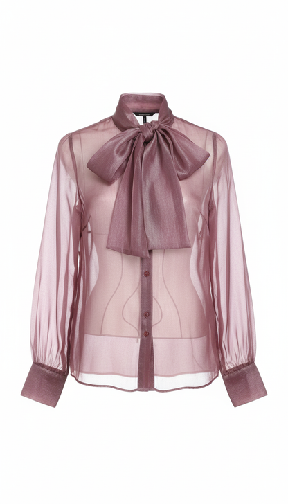 Shimmer Plum Chiffon Tie Neck Shirt