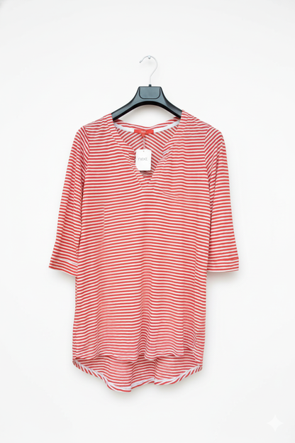 Notch Neck Stripe Red Top