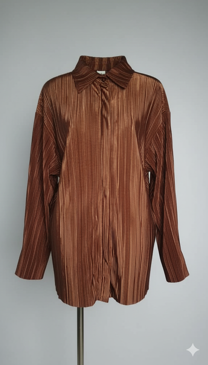 Chocolate Plisse Oversized Shirt