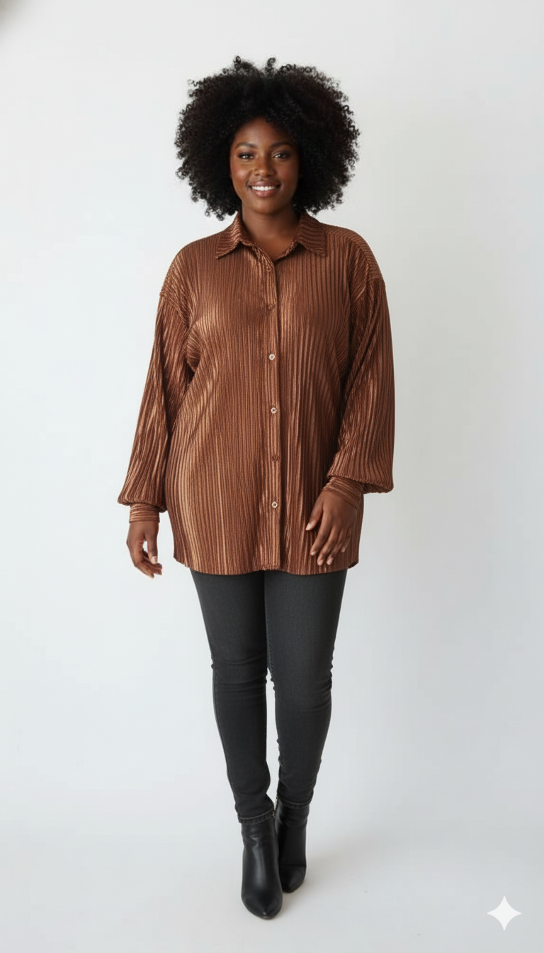 Chocolate Plisse Oversized Shirt