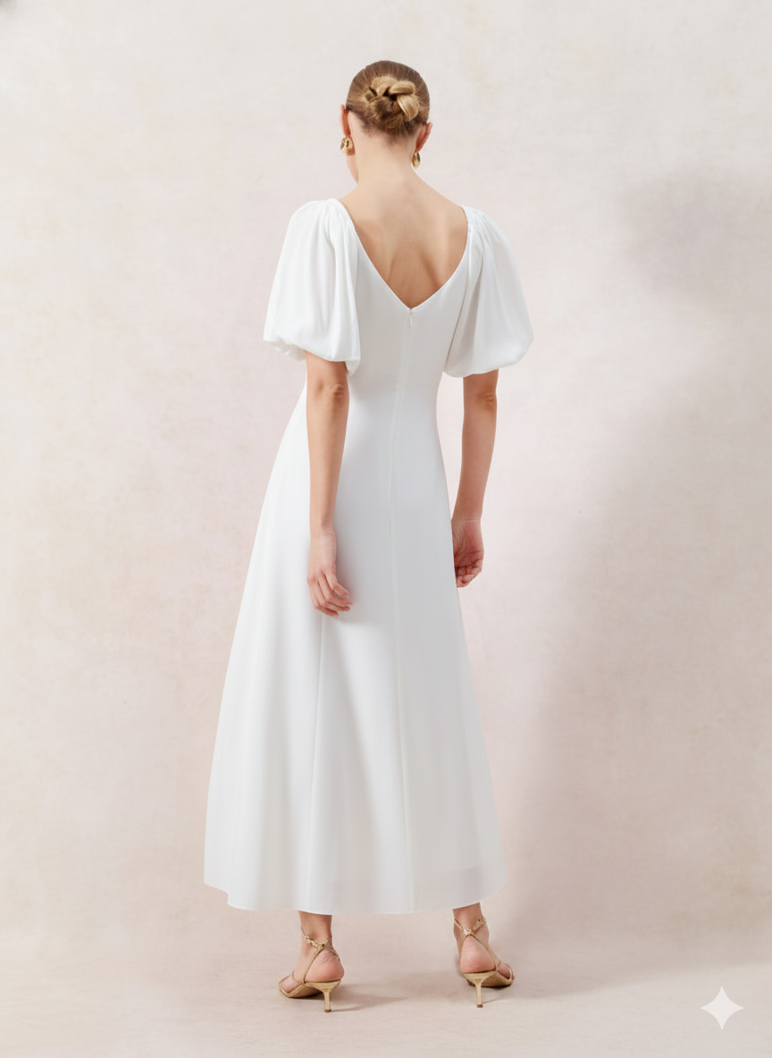 Yasmin Puff Sleeve Dress White