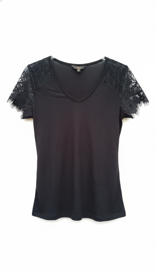Lace Sleeve Tee Black