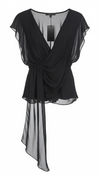 Black Peplum Chiffon Top