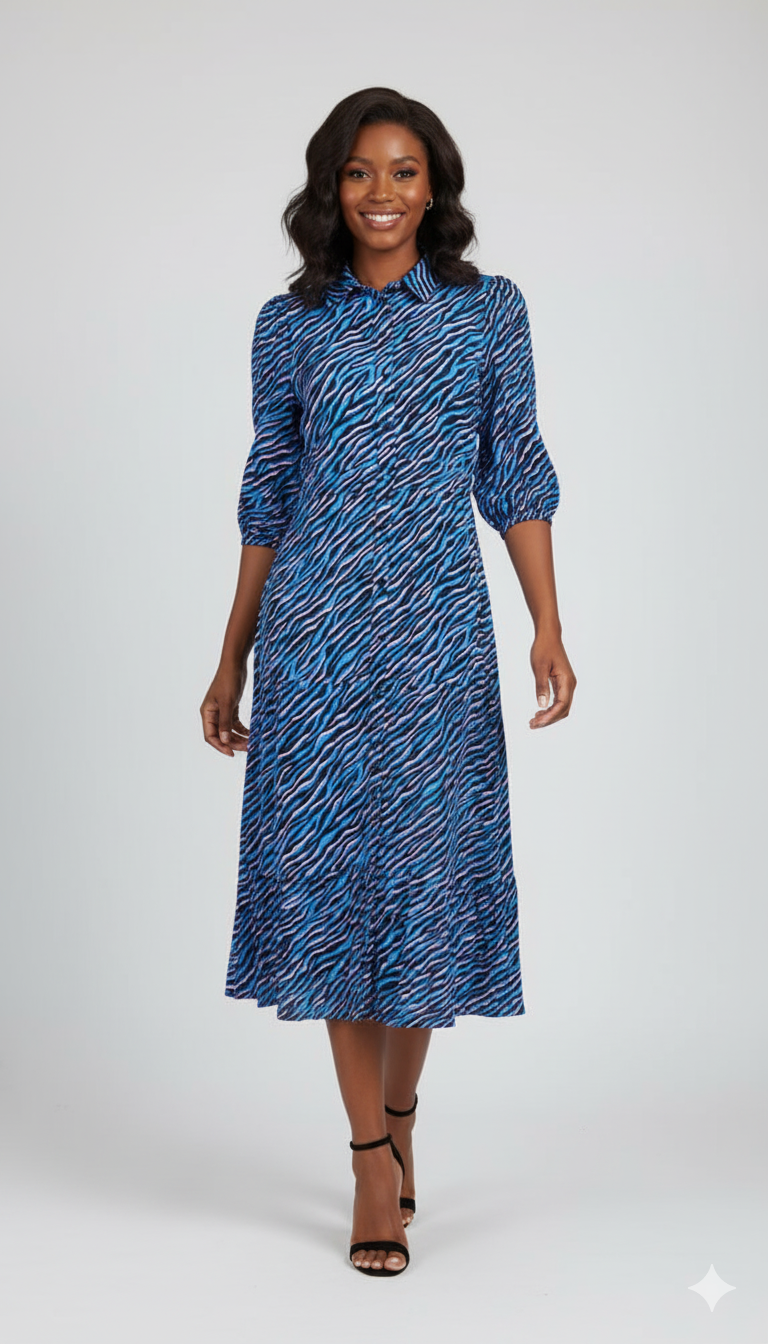 Animal Print Shirt Dress Blue