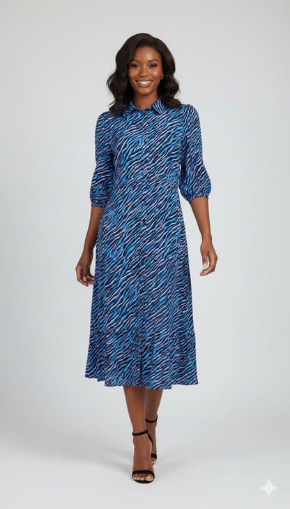 Animal Print Shirt Dress Blue