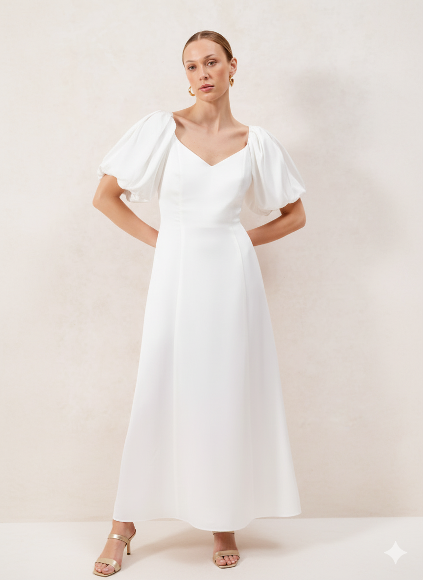 Yasmin Puff Sleeve Dress White