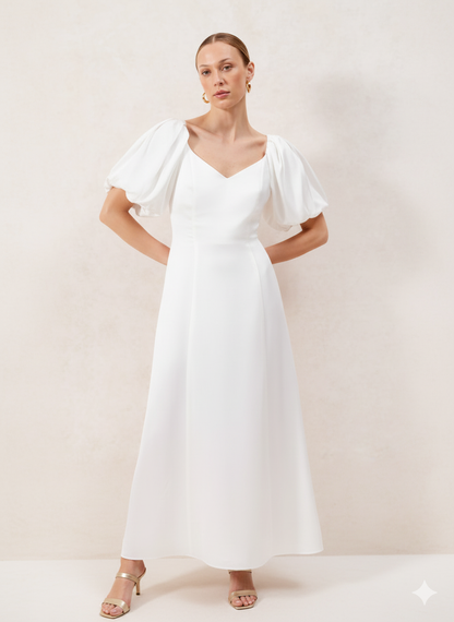 Yasmin Puff Sleeve Dress White