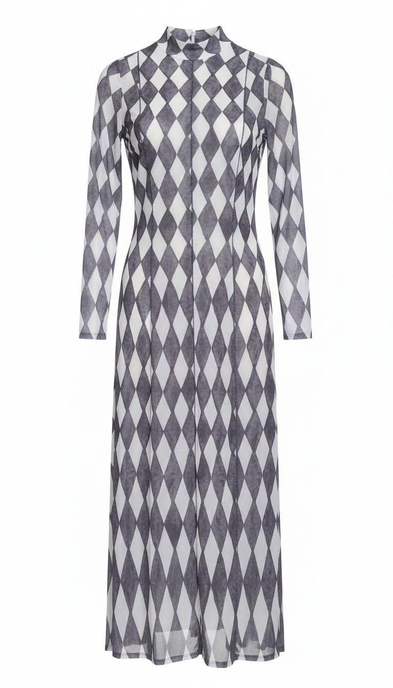 Mesh Mix Print Maxi Dress