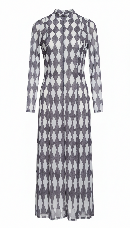 Mesh Mix Print Maxi Dress